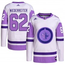 Men's Adidas Winnipeg Jets Nino Niederreiter White/Purple Hockey Fights Cancer Primegreen Jersey - Authentic