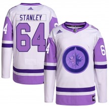 Youth Adidas Winnipeg Jets Logan Stanley White/Purple Hockey Fights Cancer Primegreen Jersey - Authentic