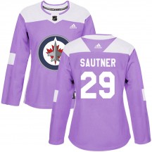 Women's Adidas Winnipeg Jets Ashton Sautner Purple Fights Cancer Practice Jersey - Authentic