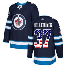 Men's Adidas Winnipeg Jets Connor Hellebuyck Navy Blue USA Flag Fashion Jersey - Authentic