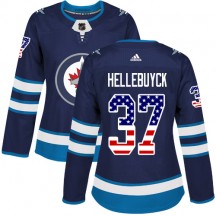Women's Adidas Winnipeg Jets Connor Hellebuyck Navy Blue USA Flag Fashion Jersey - Authentic