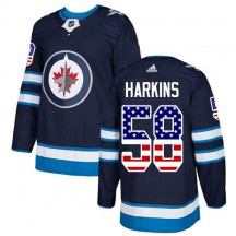 Men's Adidas Winnipeg Jets Jansen Harkins Navy Blue USA Flag Fashion Jersey - Authentic