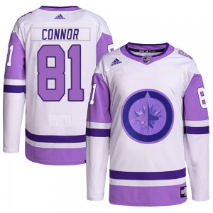 Men's Adidas Winnipeg Jets Kyle Connor White/Purple Hockey Fights Cancer Primegreen Jersey - Authentic