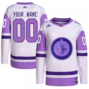 Men's Adidas Winnipeg Jets Custom White/Purple Custom Hockey Fights Cancer Primegreen Jersey - Authentic
