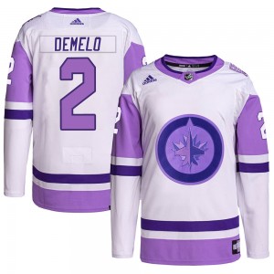 Men's Adidas Winnipeg Jets Dylan DeMelo White/Purple Hockey Fights Cancer Primegreen Jersey - Authentic