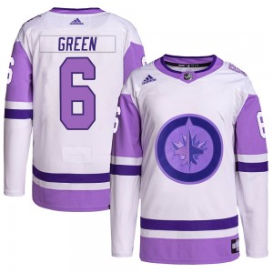 Men's Adidas Winnipeg Jets Ted Green White/Purple Hockey Fights Cancer Primegreen Jersey - Authentic