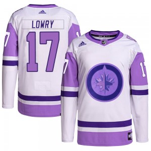 Men's Adidas Winnipeg Jets Adam Lowry White/Purple Hockey Fights Cancer Primegreen Jersey - Authentic
