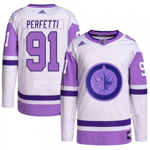 Men's Adidas Winnipeg Jets Cole Perfetti White/Purple Hockey Fights Cancer Primegreen Jersey - Authentic