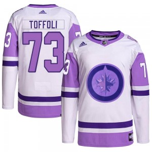 Men's Adidas Winnipeg Jets Tyler Toffoli White/Purple Hockey Fights Cancer Primegreen Jersey - Authentic