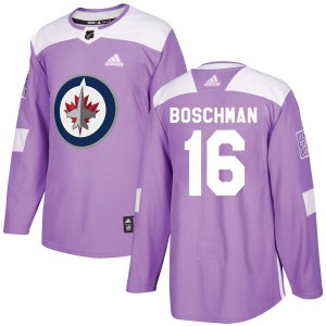 Men's Adidas Winnipeg Jets Laurie Boschman Purple Fights Cancer Practice Jersey - Authentic