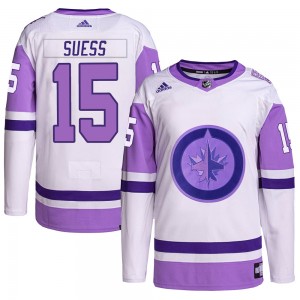 Youth Adidas Winnipeg Jets C.J. Suess White/Purple Hockey Fights Cancer Primegreen Jersey - Authentic