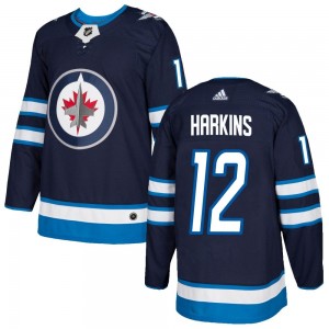 Men's Adidas Winnipeg Jets Jansen Harkins Navy Home Jersey - Authentic