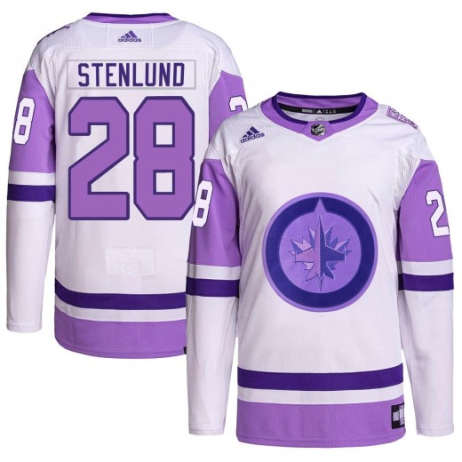 Men's Adidas Winnipeg Jets Kevin Stenlund White/Purple Hockey Fights Cancer Primegreen Jersey - Authentic