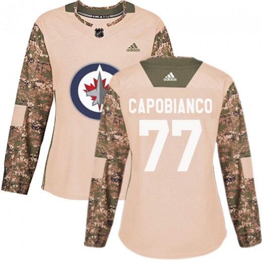 Women's Adidas Winnipeg Jets Kyle Capobianco Camo Veterans Day Practice Jersey - Authentic