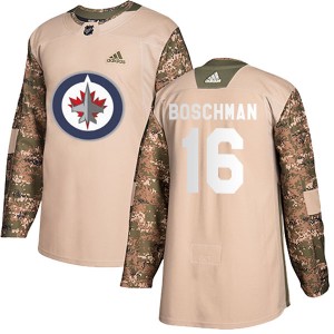 Men's Adidas Winnipeg Jets Laurie Boschman Camo Veterans Day Practice Jersey - Authentic